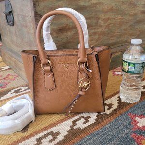 Michael Kors Kris Small Satchel Crossbody Bag Pebble Leather Luggage